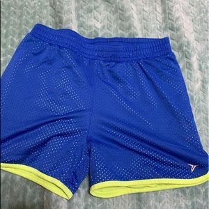 old navy athletic shorts , blue and neon